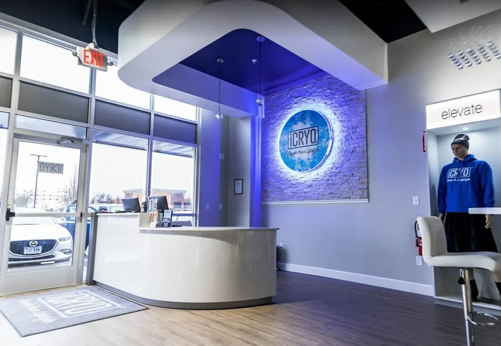 iCRYO Branford wellness center and medical spa interior — reception area at the Branford, CT cryotherapy and IV therapy clinic